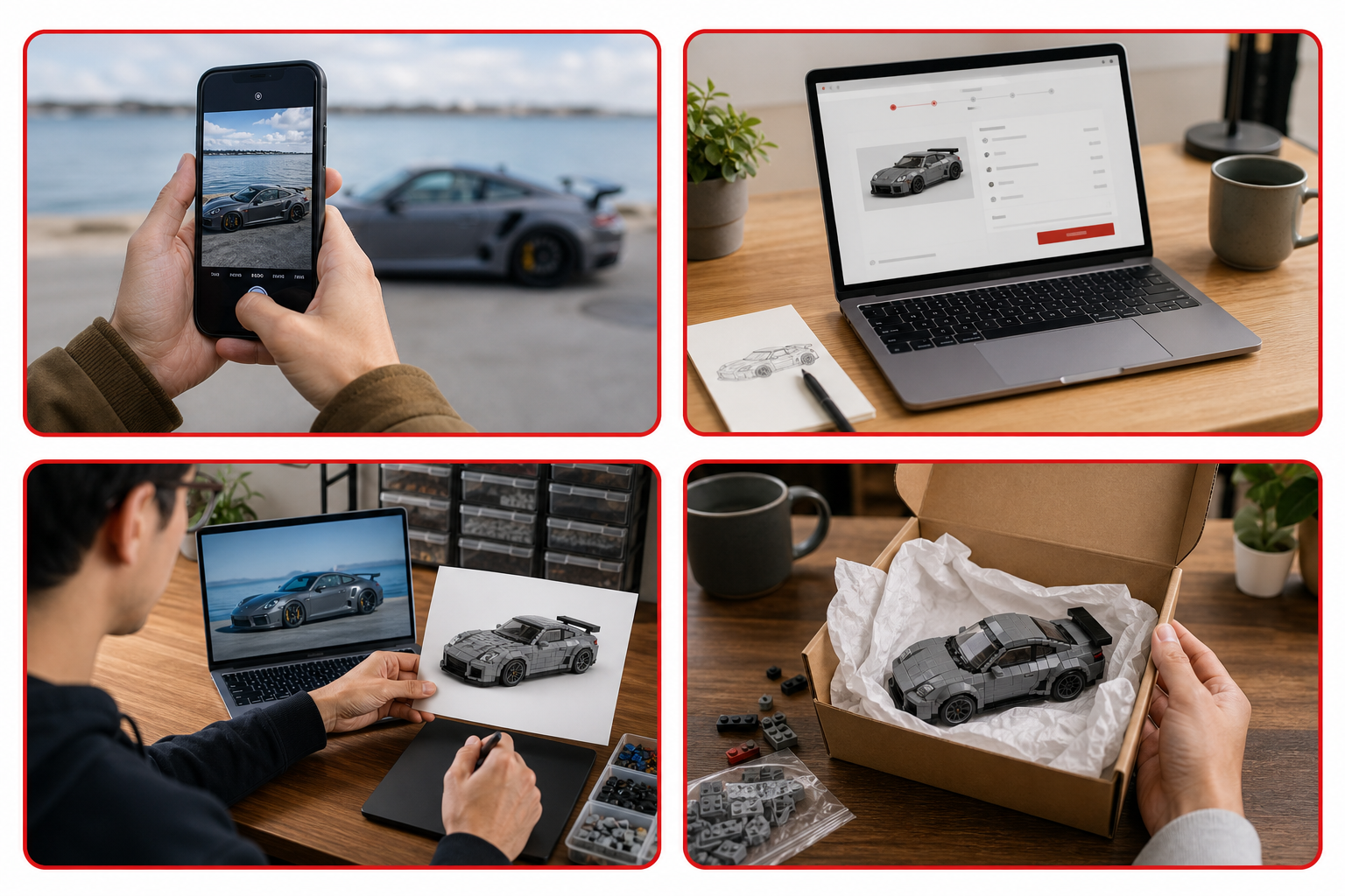 Four step custom vehicle brick model process